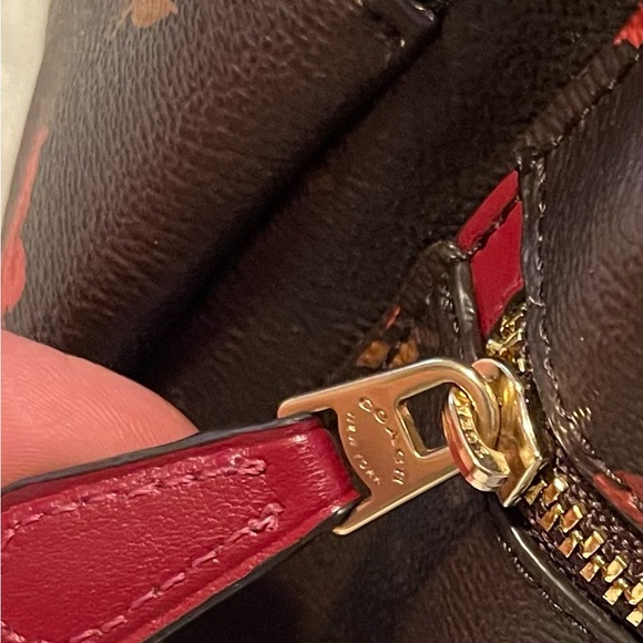 Coach Dark Brown Backpack with Red Floral Pattern no stains, no wear, almost new - Picture 9 of 16